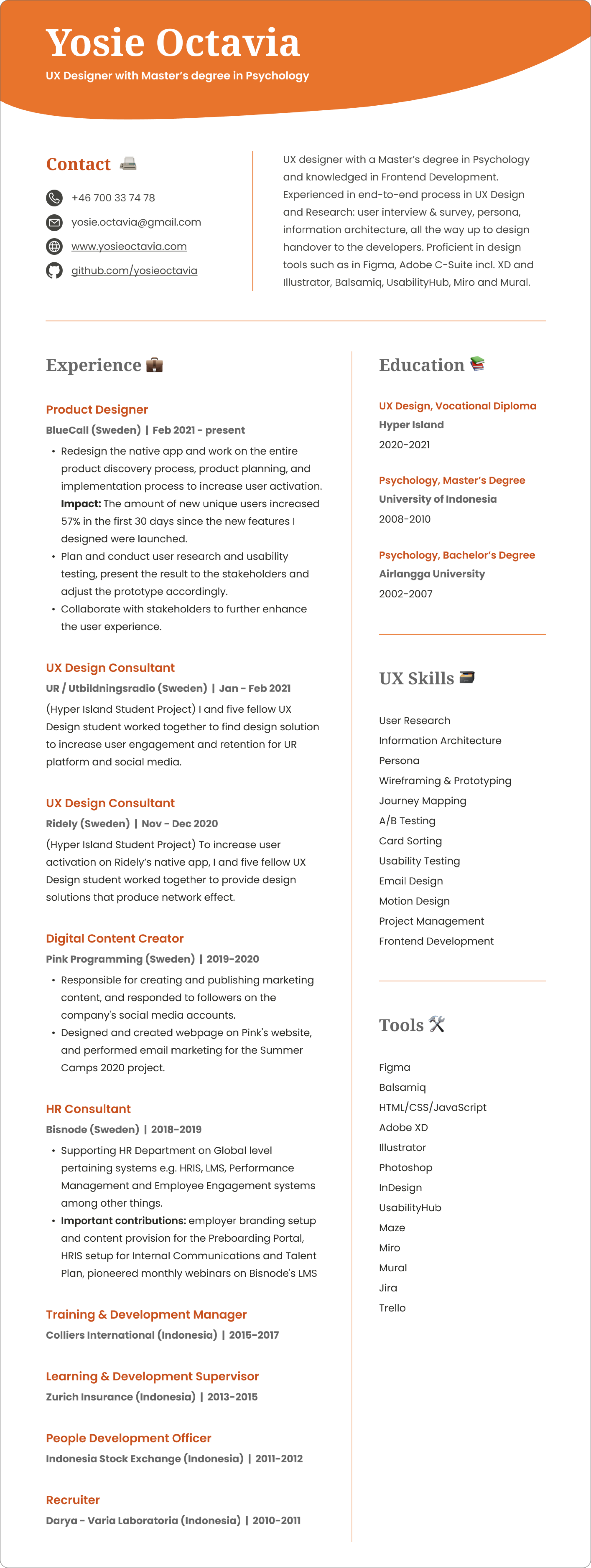 Resume of Yosie Octavia.